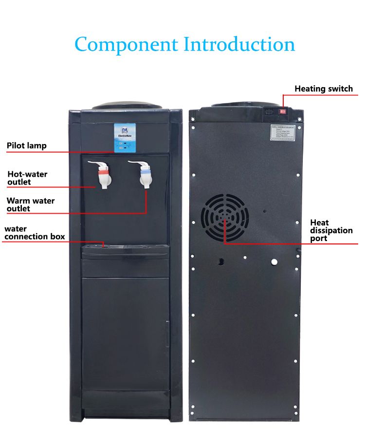 ElectroMate Water Dispenser with Hot and Normal Water – Standing Design with Storage Cabinet, Perfect for Home or Office Use