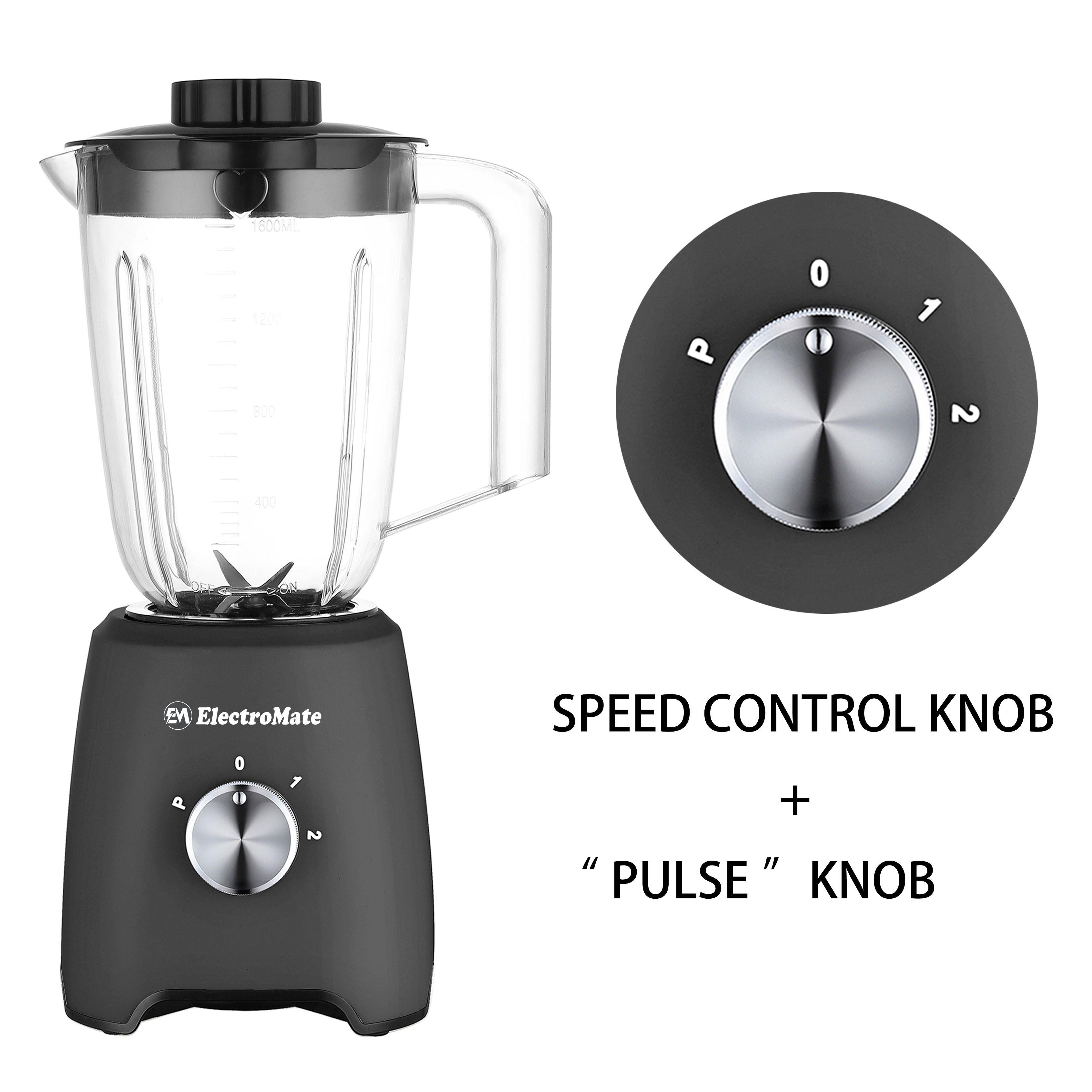 EM Blender 2-in-1 ElectroMate 1.6L Blender Classic Juicer & Grinder with Multifunctional Jug, Bottle, and Garlic Processor ElectroMate