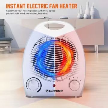 EM Electric Fan Heater Portable Electric Room Heater or Warmer Fan Keep your Room Warm with Automatic Temperature Control ElectroMate