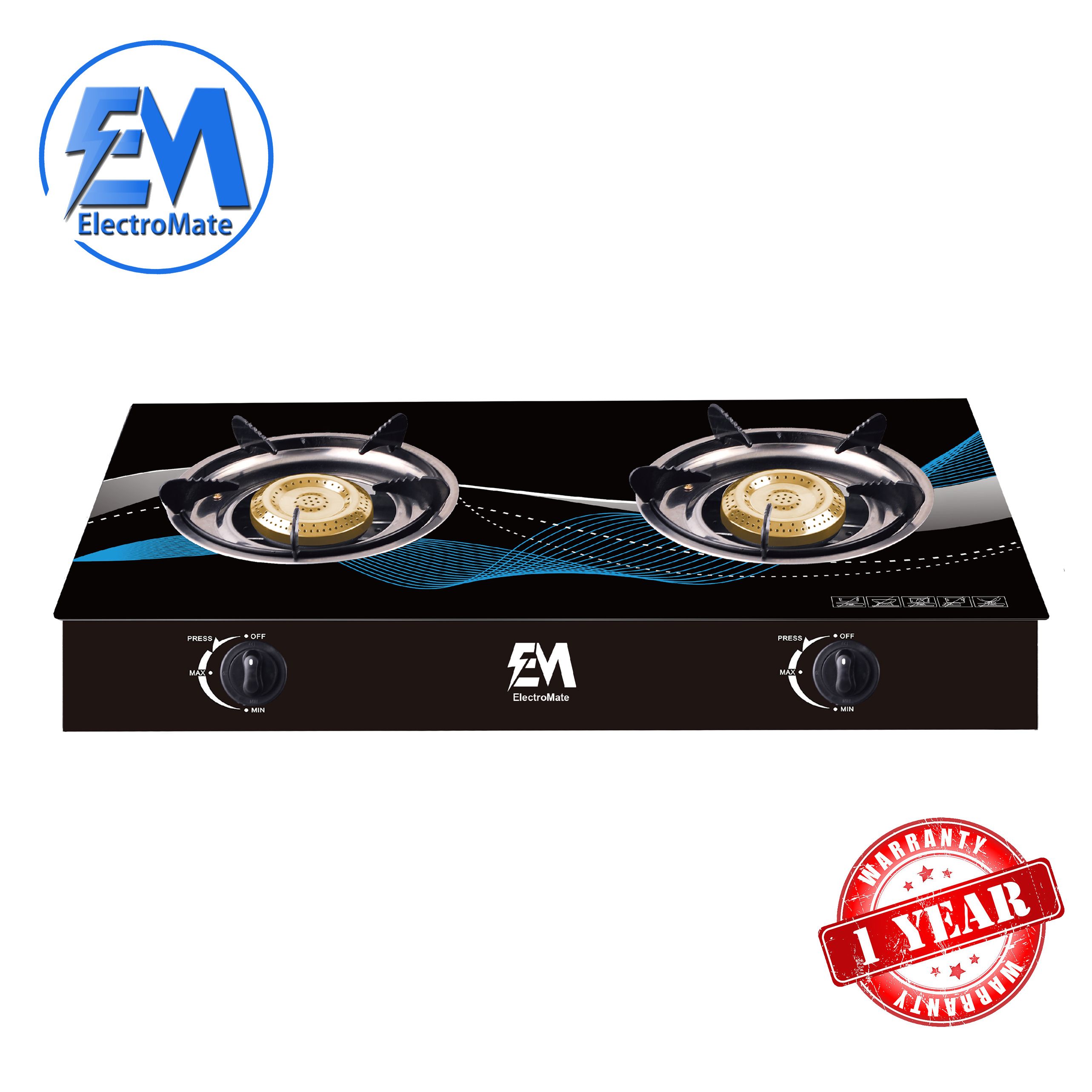 EM Gas Cooker Glass Top Infrared Double Burner Gas stove Super Infrared Heater Saving Gas cooker Black