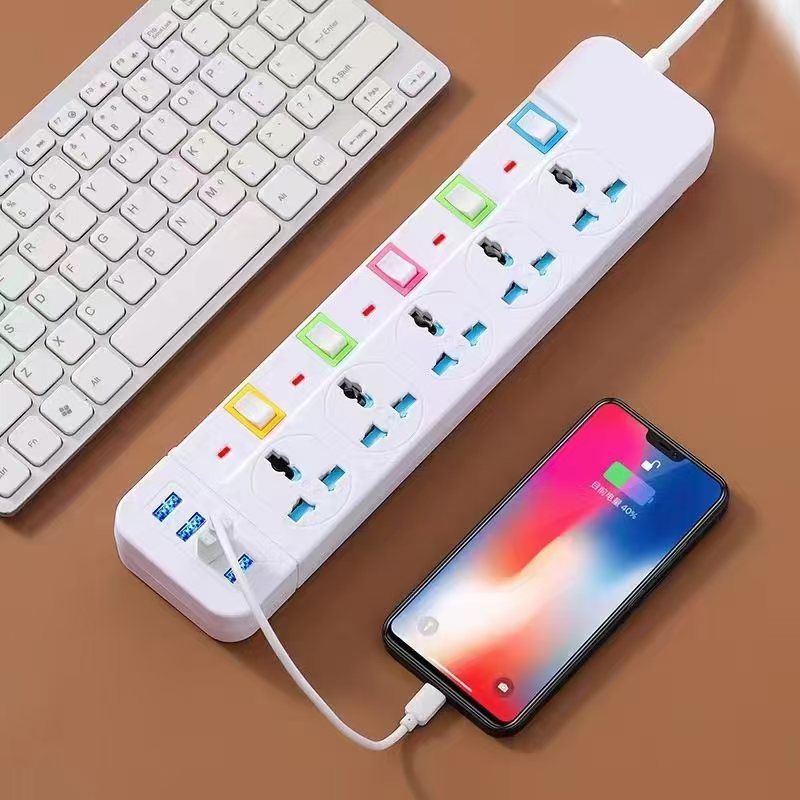 ElectroMate Power Cable Electric Power Extension with USB Ports, 5-Way Sockets, 4 USB Ports, and Independent Switches – For Home & Office Use