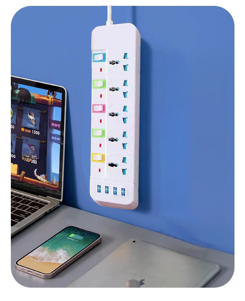 ElectroMate Power Cable Electric Power Extension with USB Ports, 5-Way Sockets, 4 USB Ports, and Independent Switches – For Home & Office Use
