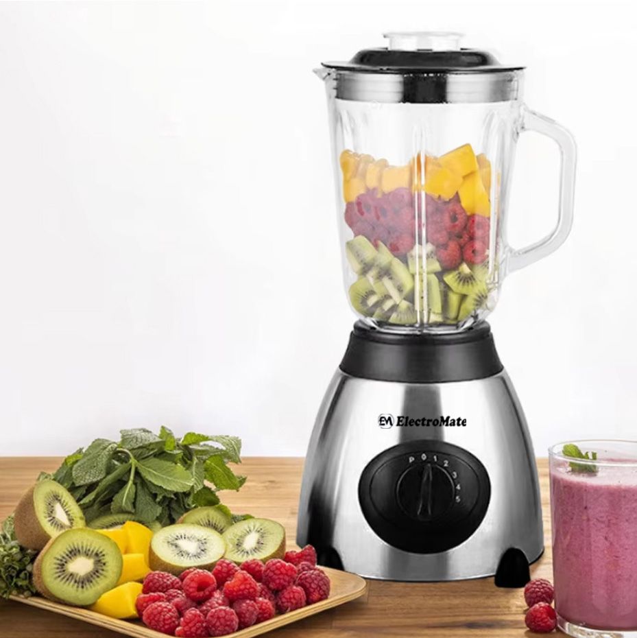 EM 1.5L Multifunctional 2 In 1 Blender VB-Y66 Powerful 4 Speed Motor Countertop Blender with Grinding Machine and Coffee Mill Fruit Juicer with 5 Cupjar and Super Sharp Stainless Steel Blades BD06