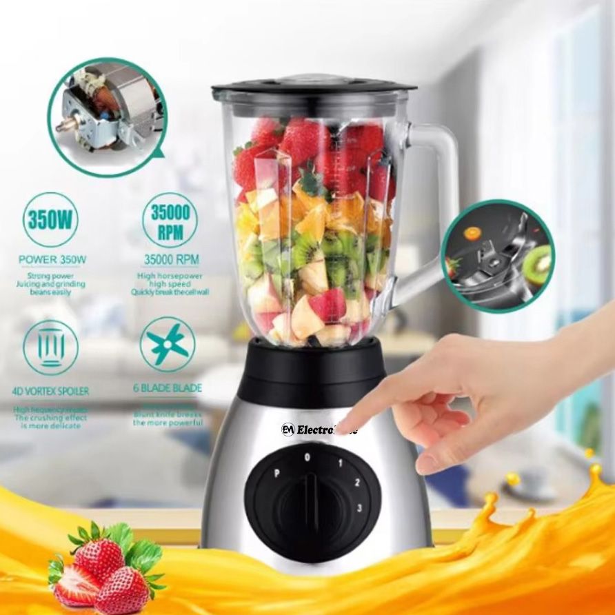 EM 1.5L Multifunctional 2 In 1 Blender VB-Y66 Powerful 4 Speed Motor Countertop Blender with Grinding Machine and Coffee Mill Fruit Juicer with 5 Cupjar and Super Sharp Stainless Steel Blades BD06