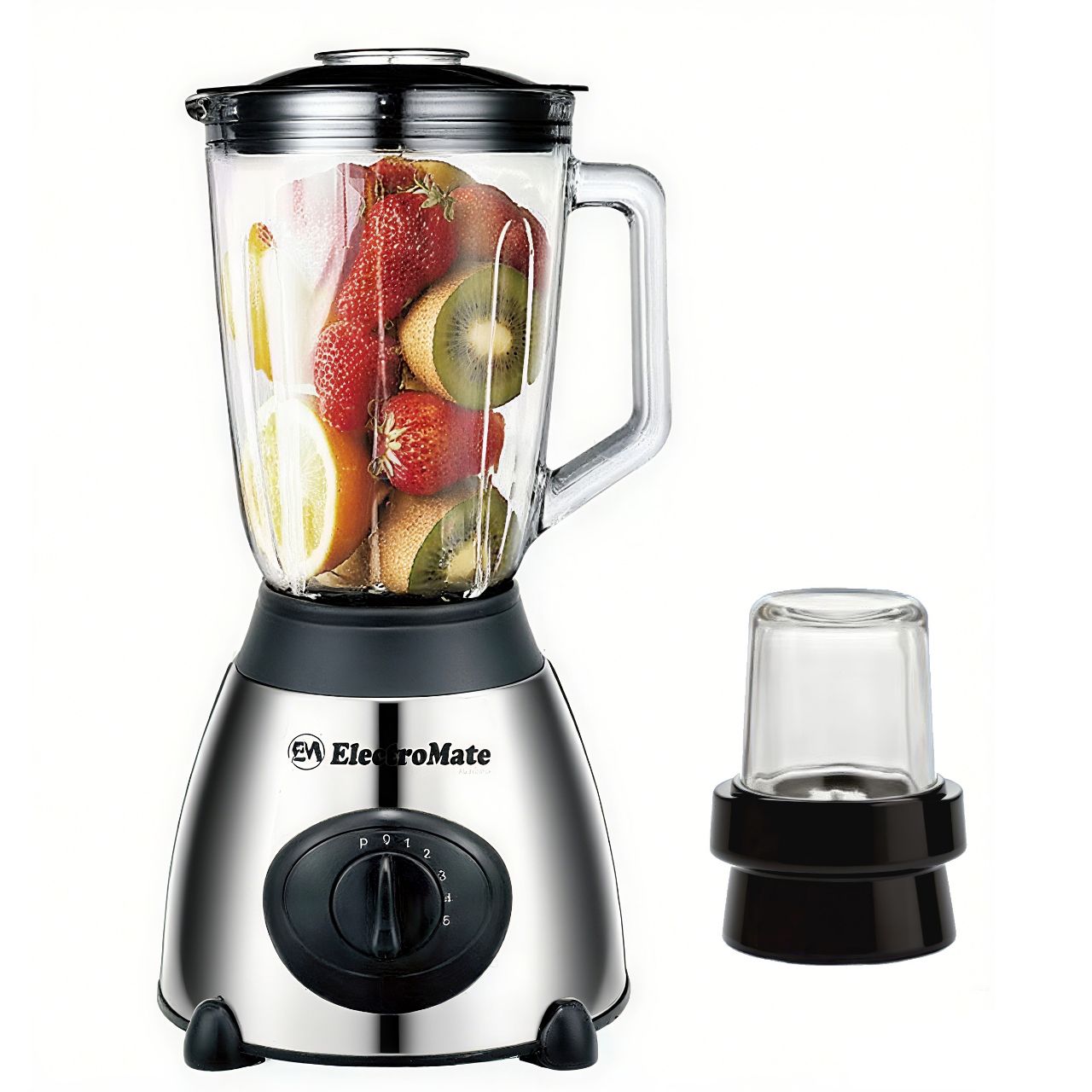EM 1.5L Multifunctional 2 In 1 Blender VB-Y66 Powerful 4 Speed Motor Countertop Blender with Grinding Machine and Coffee Mill Fruit Juicer with 5 Cupjar and Super Sharp Stainless Steel Blades BD06