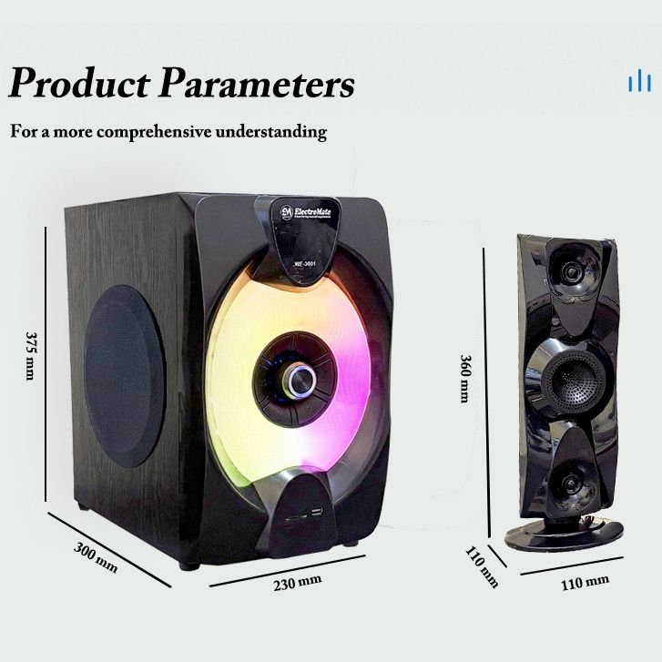 EM 3.1CH Speaker System woofer Subwoofer Multimedia 18000W PMPO Black 40W+10W×3 WF-3001