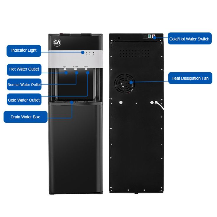 EM Bottom load Water Dispenser with Hot and Cold and Normal Water – Standing Design with Storage Cabinet, Perfect for Home or Office Use Black water dispenser  ElectroMate