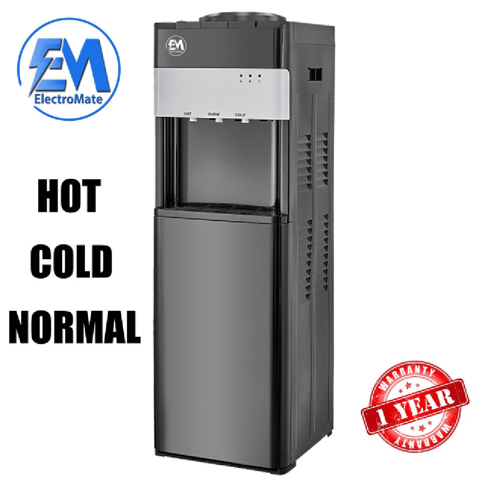 EM Top load Water Dispenser with Hot and Cold and Normal Water – Standing Design with Storage Cabinet, Perfect for Home or Office Use Black water dispenser  ElectroMate WD06