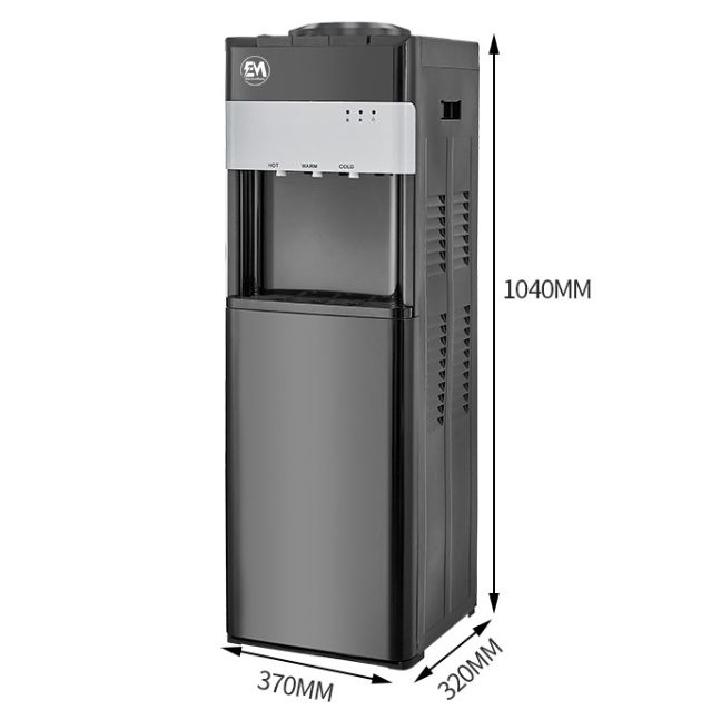 EM Top load Water Dispenser with Hot and Cold and Normal Water – Standing Design with Storage Cabinet, Perfect for Home or Office Use Black water dispenser  ElectroMate