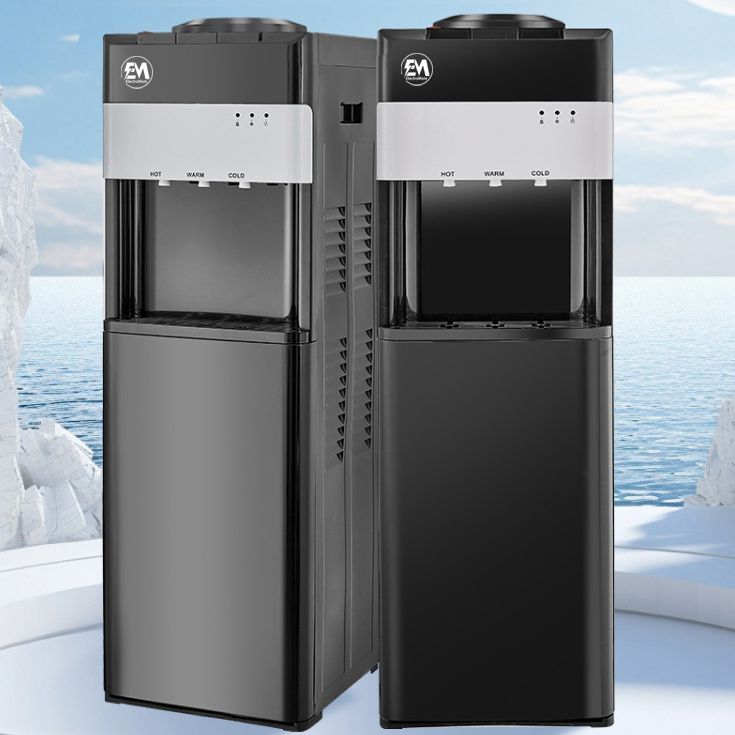 EM Top load Water Dispenser with Hot and Cold and Normal Water – Standing Design with Storage Cabinet, Perfect for Home or Office Use Black water dispenser  ElectroMate