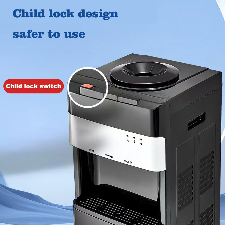 EM Top load Water Dispenser with Hot and Cold and Normal Water – Standing Design with Storage Cabinet, Perfect for Home or Office Use Black water dispenser  ElectroMate