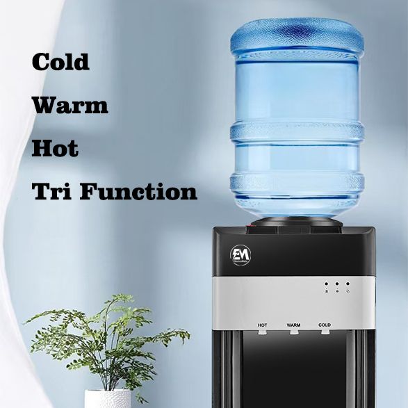 EM Top load Water Dispenser with Hot and Cold and Normal Water – Standing Design with Storage Cabinet, Perfect for Home or Office Use Black water dispenser  ElectroMate