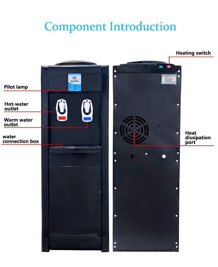 EM Water Dispenser with Hot and Cold Water – Standing Design with Storage Cabinet, Perfect for Home or Office Use Black water dispenser  ElectroMate