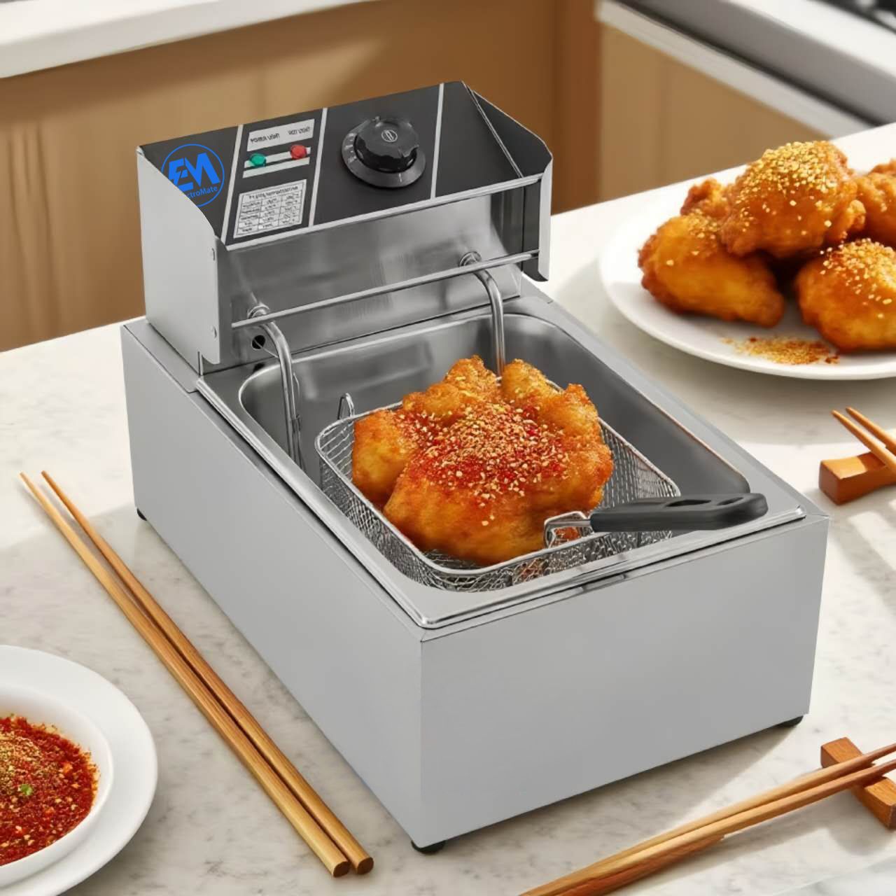 EM 6L / 12L Single Commercial Electric Deep Fryer Stainless Steel Cookware Silver ElectroMate EF01