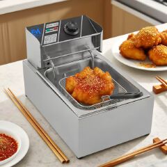 EM 6L Single Commercial Electric Deep Fryer Stainless Steel Cookware Silver ElectroMate EF01