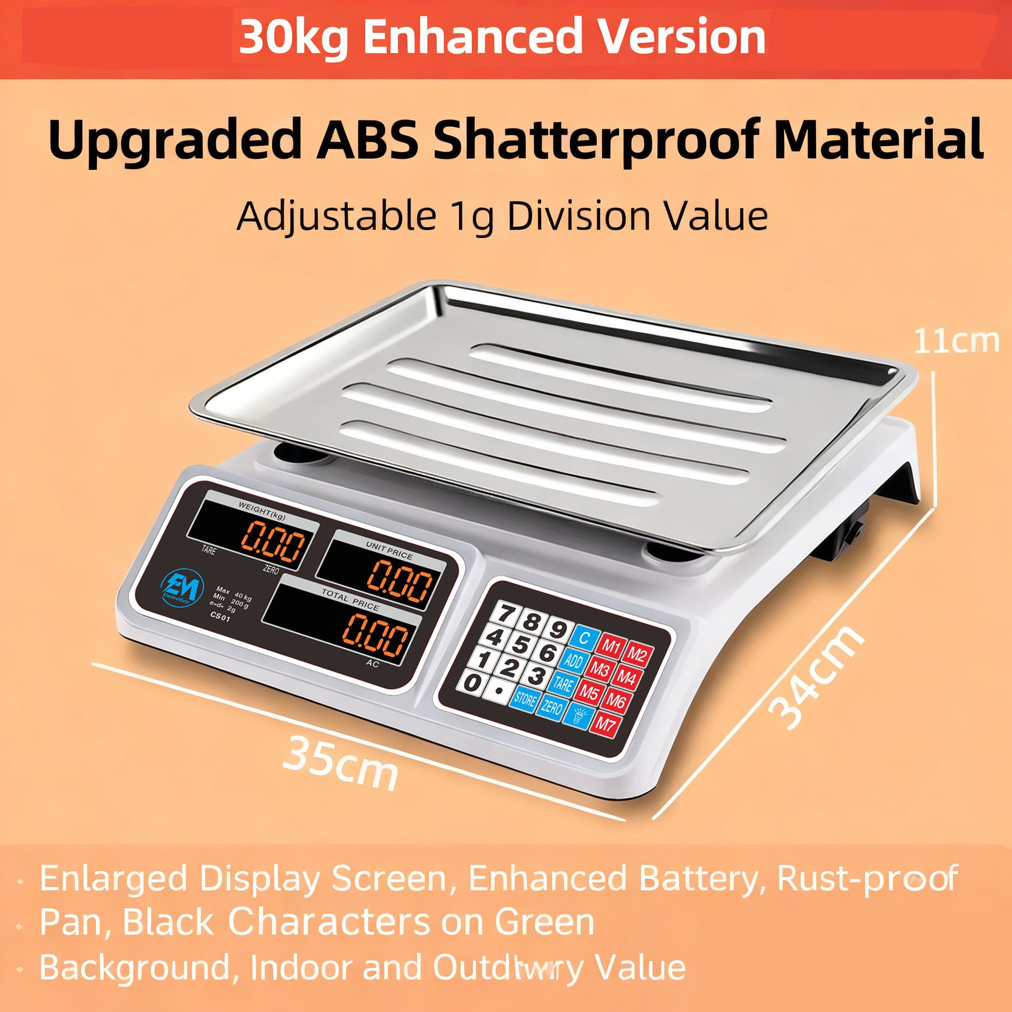 EM Commercial 40kg Electronic Price Computing Digital Weighing Scale