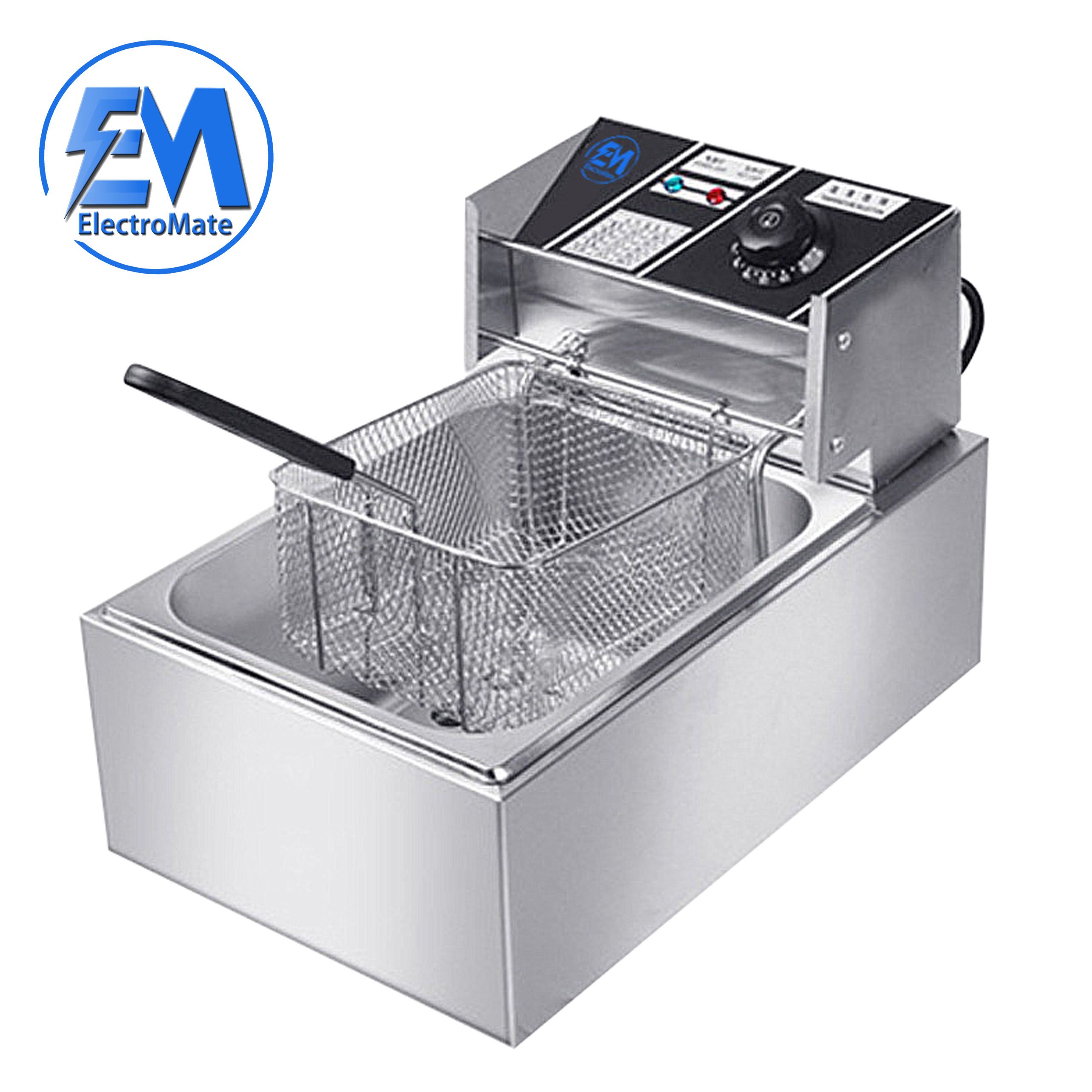 EM 6L / 12L Single Commercial Electric Deep Fryer Stainless Steel Cookware Silver ElectroMate EF01