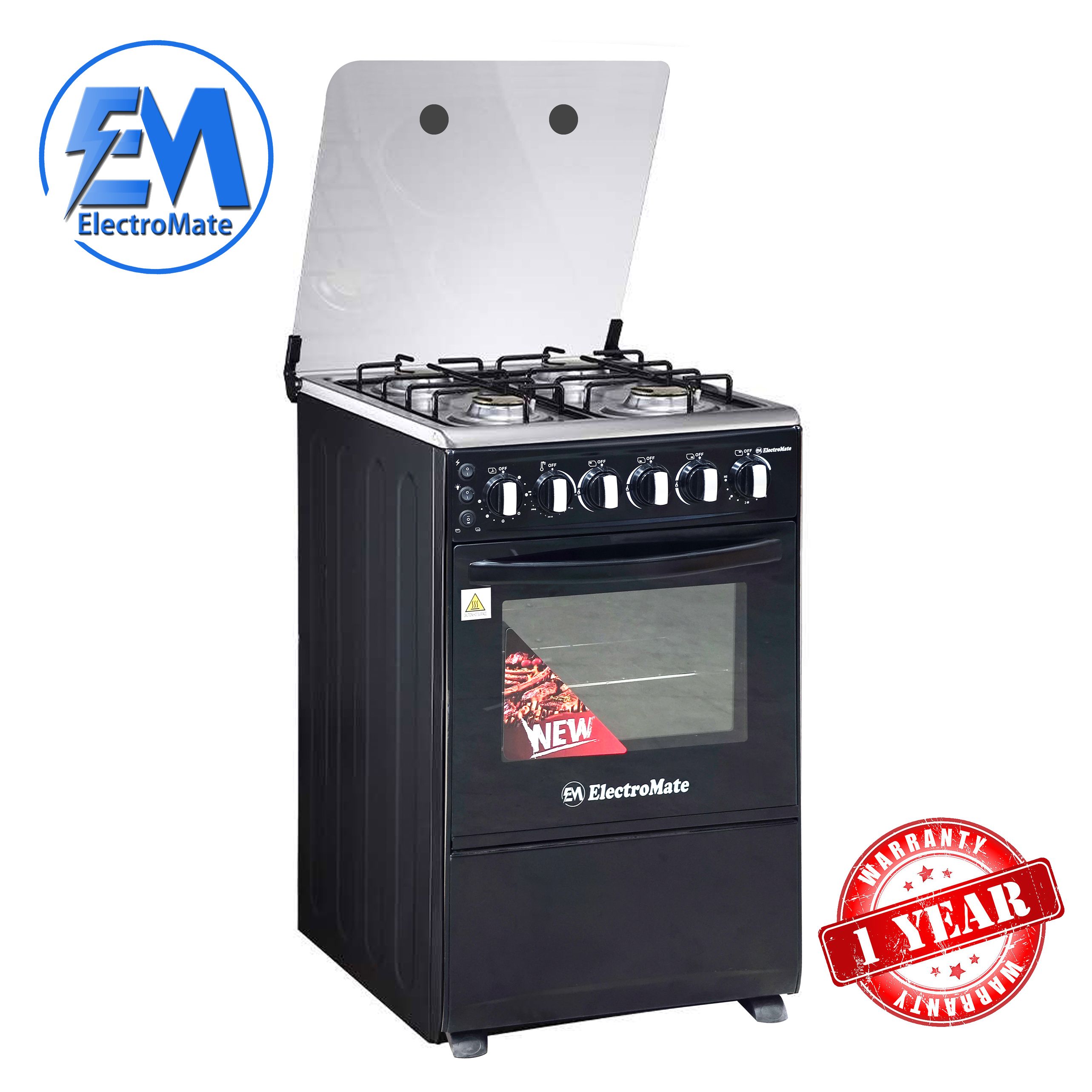 EM 3 Gas + 1 Electric 4 Burners Free Standing Gas Cooker Cooking Range with 50L Oven Automatic lgnition 50X55CM