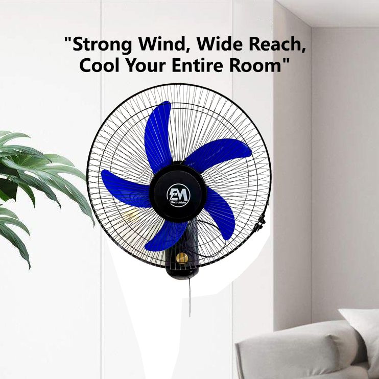 EM 16 Inch Wall Fan -5 Blades 3 Speed Powerful motor Fan Electric Cooling Fan Cooler Wall Mounted Fan