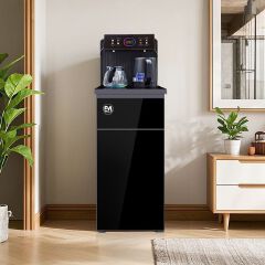 EM Bottom load Water Dispenser with Hot and Cold and Normal Water + Coffee Maker – Standing Design with Storage Cabinet, Perfect for Home or Office Use Black water dispenser  ElectroMate WD08