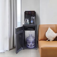 EM Bottom load Water Dispenser with Hot and Cold and Normal Water + Coffee Maker – Standing Design with Storage Cabinet, Perfect for Home or Office Use Black water dispenser  ElectroMate WD08