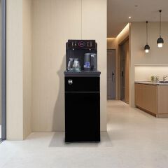 EM Bottom load Water Dispenser with Hot and Cold and Normal Water + Coffee Maker – Standing Design with Storage Cabinet, Perfect for Home or Office Use Black water dispenser  ElectroMate WD08