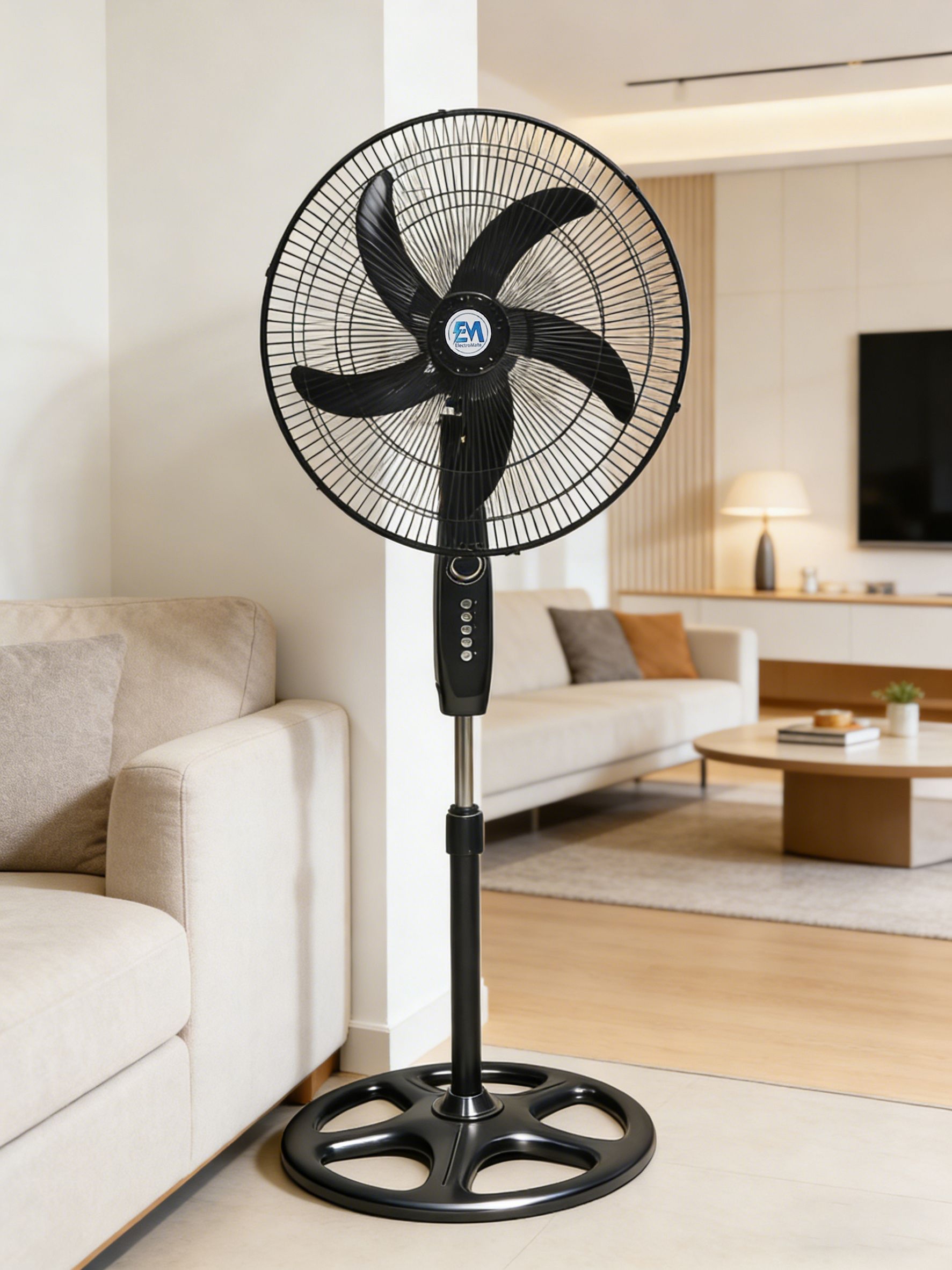EM 18 Inch Stand Fan -5 Blades 3 Speed Powerful motor Fan Electric Floor Fan Cooling Fan Cooler Floor Fan  ElectroMate