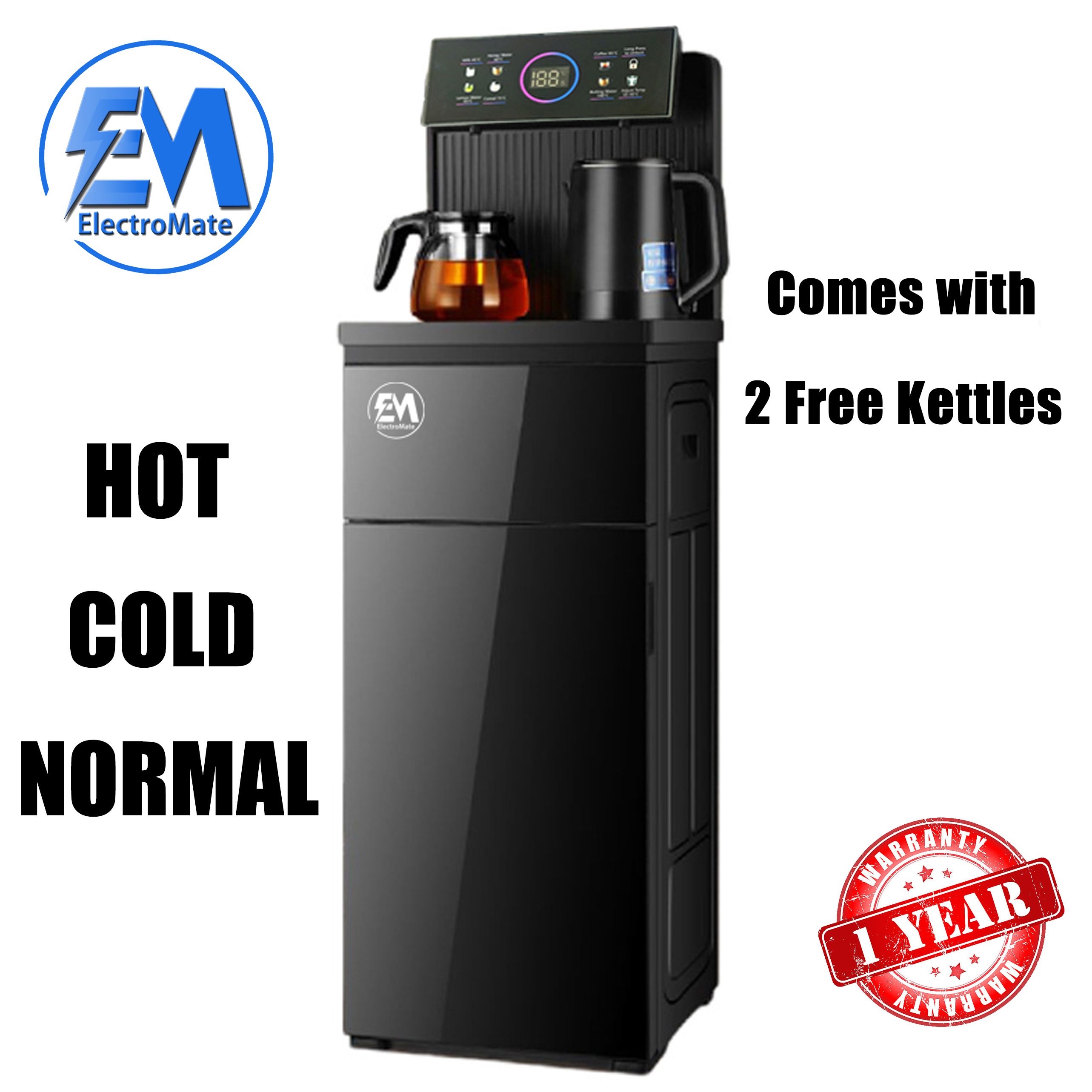 EM Bottom load Water Dispenser with Hot and Cold and Normal Water – Standing Design with Storage Cabinet, Perfect for Home or Office Use Black water dispenser  ElectroMate WD08