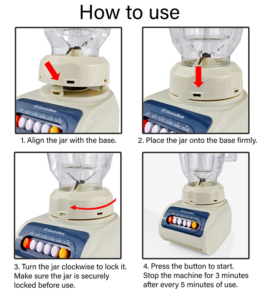 EM Blender 2-in-1 ElectroMate 1.5L Blender Classic Juicer & Grinder with Multifunctional Jug, Bottle, and Garlic Processor  ElectroMate BD01/BD02