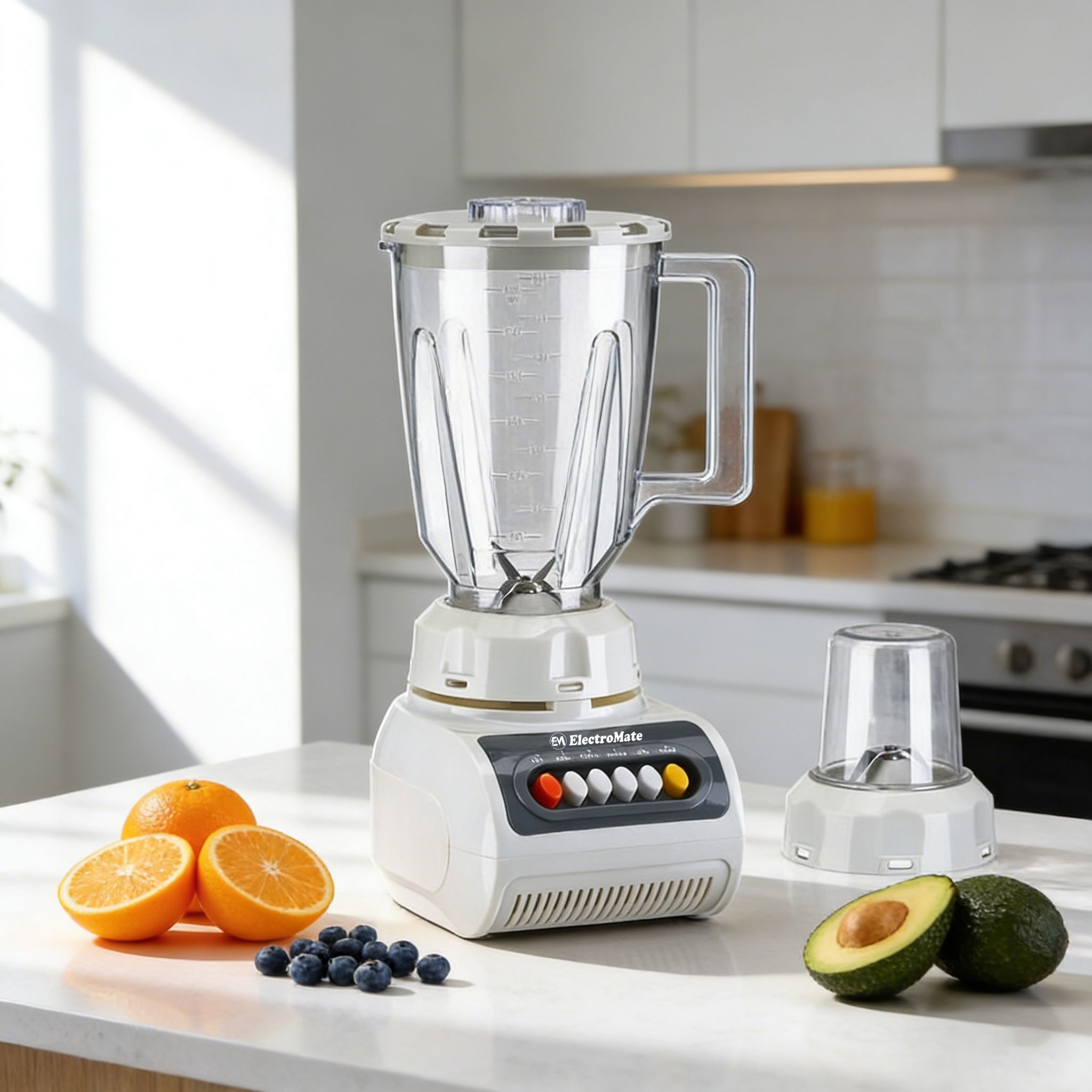 EM Blender 2-in-1 ElectroMate 1.5L Blender Classic Juicer & Grinder with Multifunctional Jug, Bottle, and Garlic Processor  ElectroMate BD01/BD02