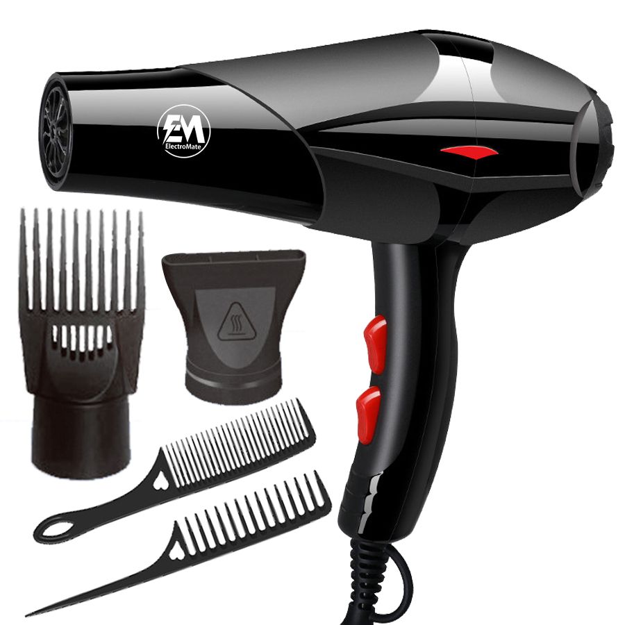 EM  Blow Dryer Hair Blower 2200W hair dryer professional with 3 Speed & 2 Temperature Settings – Includes 2 Styling Nozzle & 2 Comb Attachments for Versatile Hair Styling  ElectroMate HD04