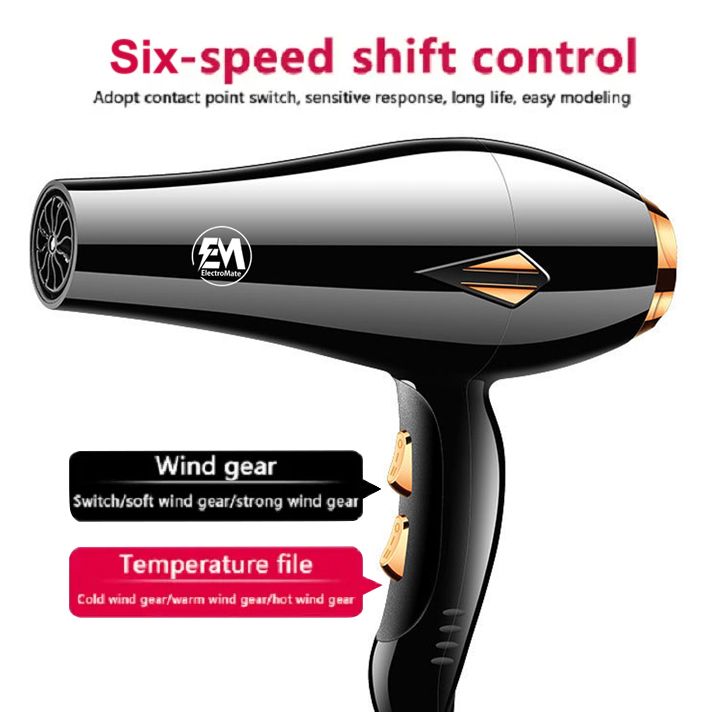 EM  Blow Dryer Hair Blower 2200W hair dryer professional with 3 Speed & 2 Temperature Settings – Includes 2 Styling Nozzle & 2 Comb Attachments for Versatile Hair Styling  ElectroMate HD05