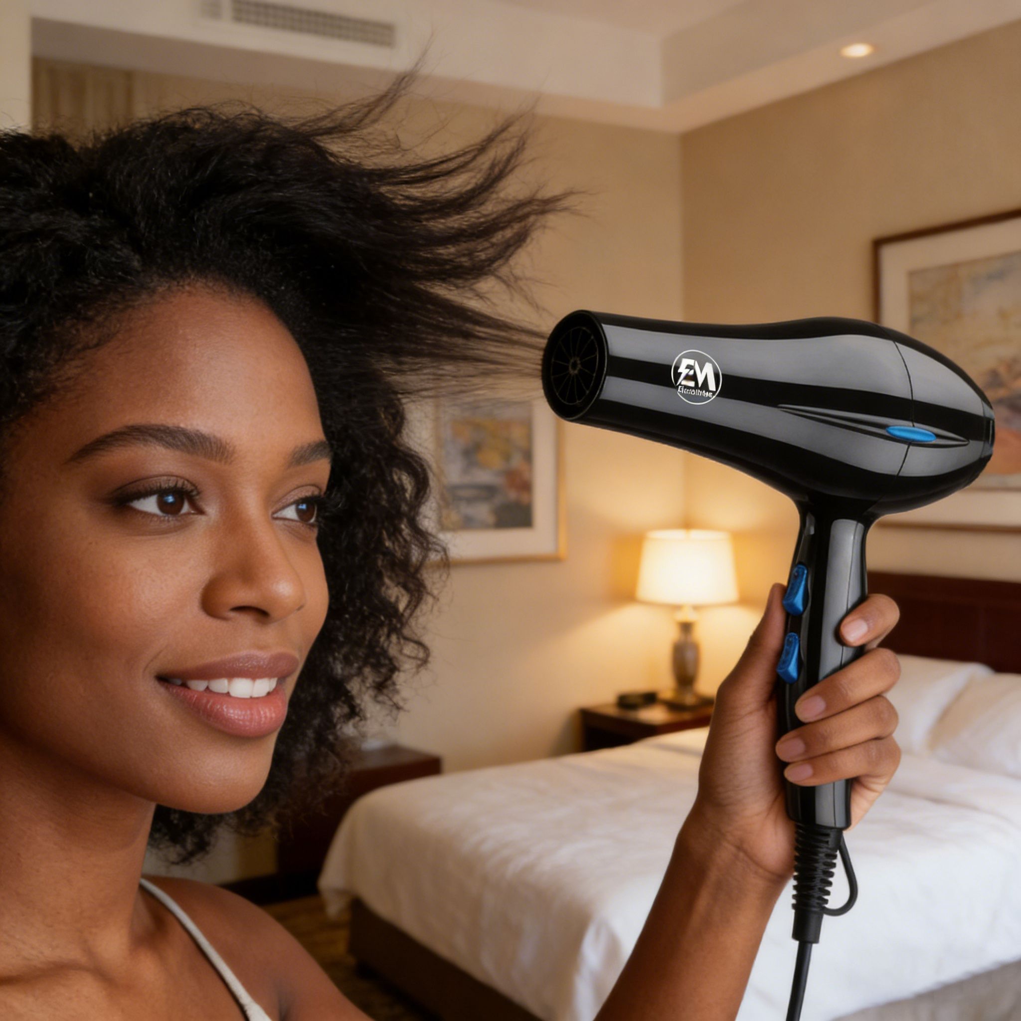 EM  Blow Dryer Hair Blower 2200W hair dryer professional with 3 Speed & 2 Temperature Settings – Includes 2 Styling Nozzle & 2 Comb Attachments for Versatile Hair Styling  ElectroMate HD06