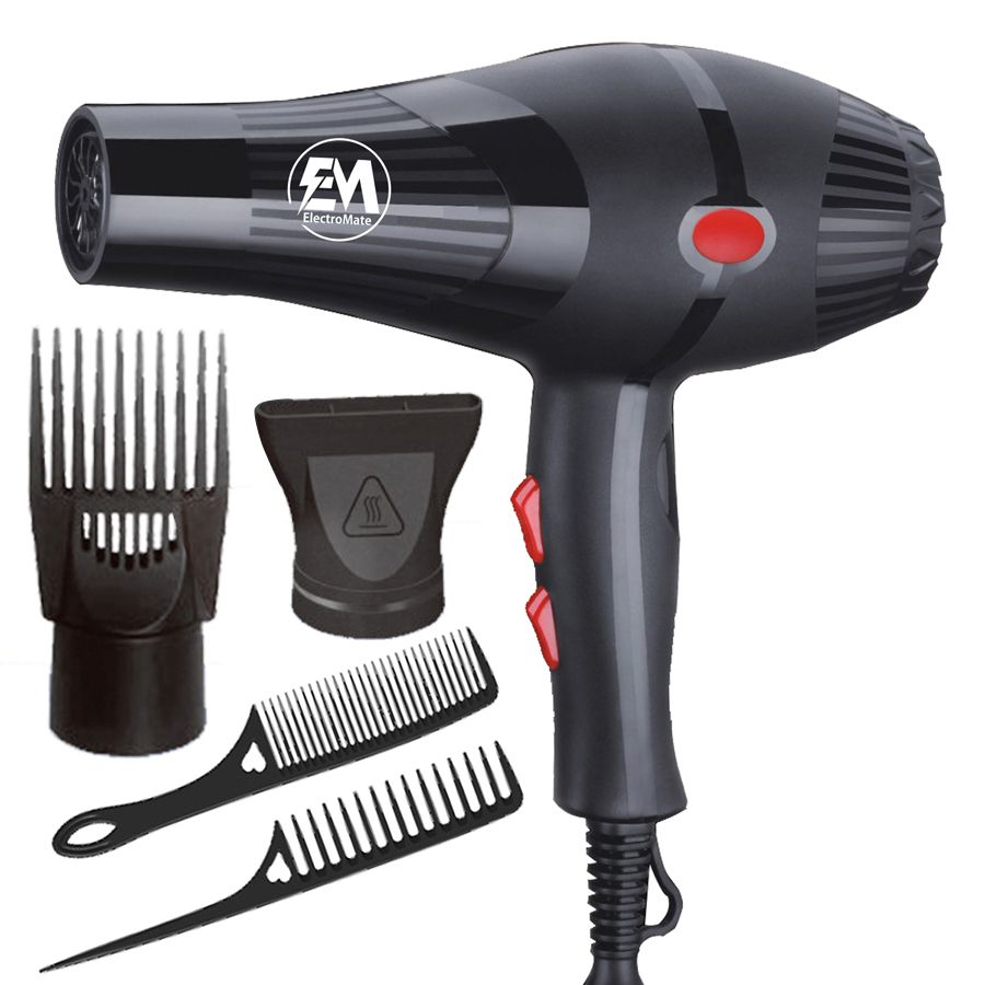 EM  Blow Dryer Hair Blower 2200W hair dryer professional with 3 Speed & 2 Temperature Settings – Includes 2 Styling Nozzle & 2 Comb Attachments for Versatile Hair Styling  ElectroMate