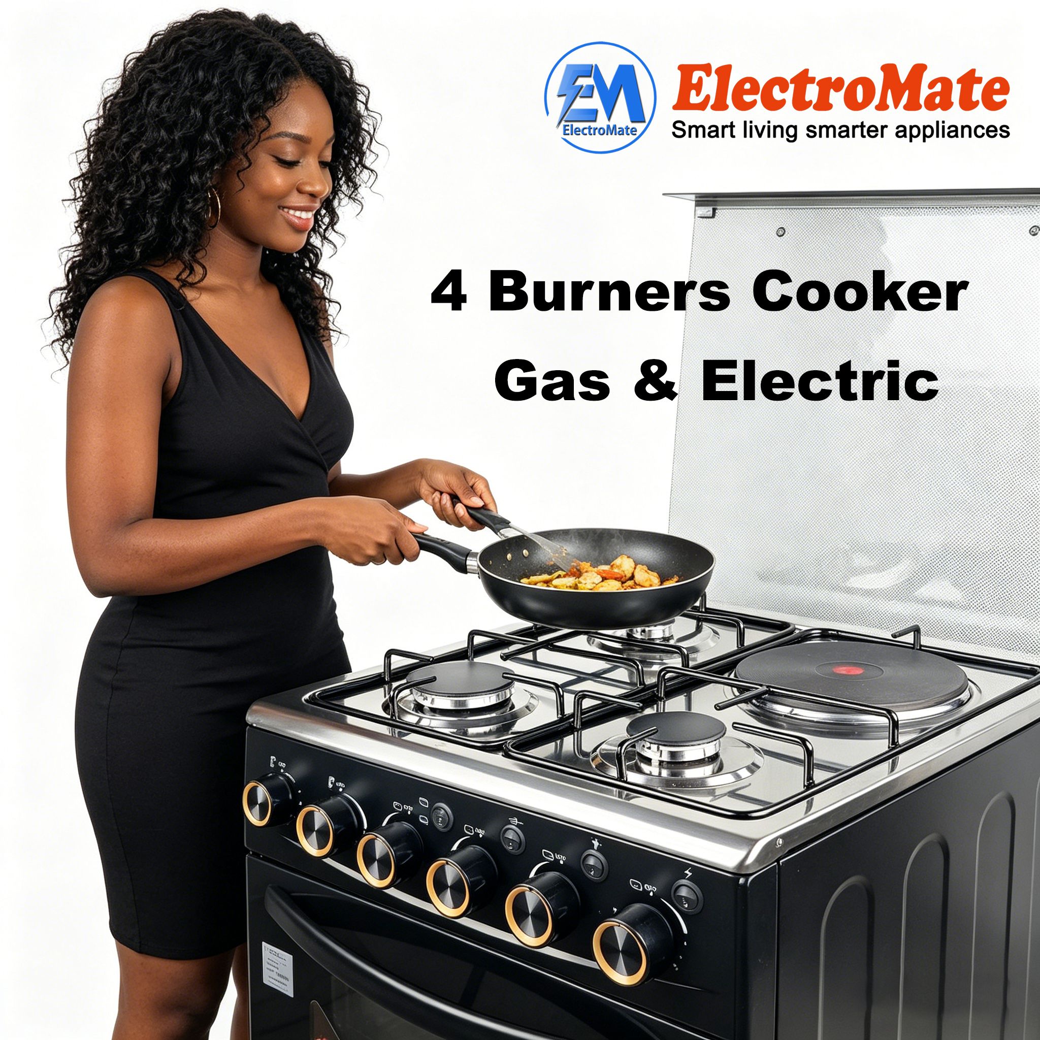 EM 3 Gas + 1 Electric 4 Burners Free Standing Gas Cooker Cooking Range with 50L Oven Automatic lgnition 50X55CM