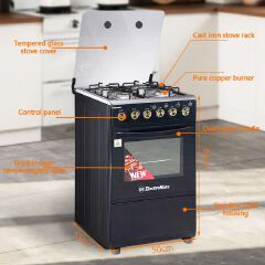 EM 3 Gas + 1 Electric 4 Burners Free Standing Gas Cooker Cooking Range with 50L Oven Automatic lgnition 50X55CM