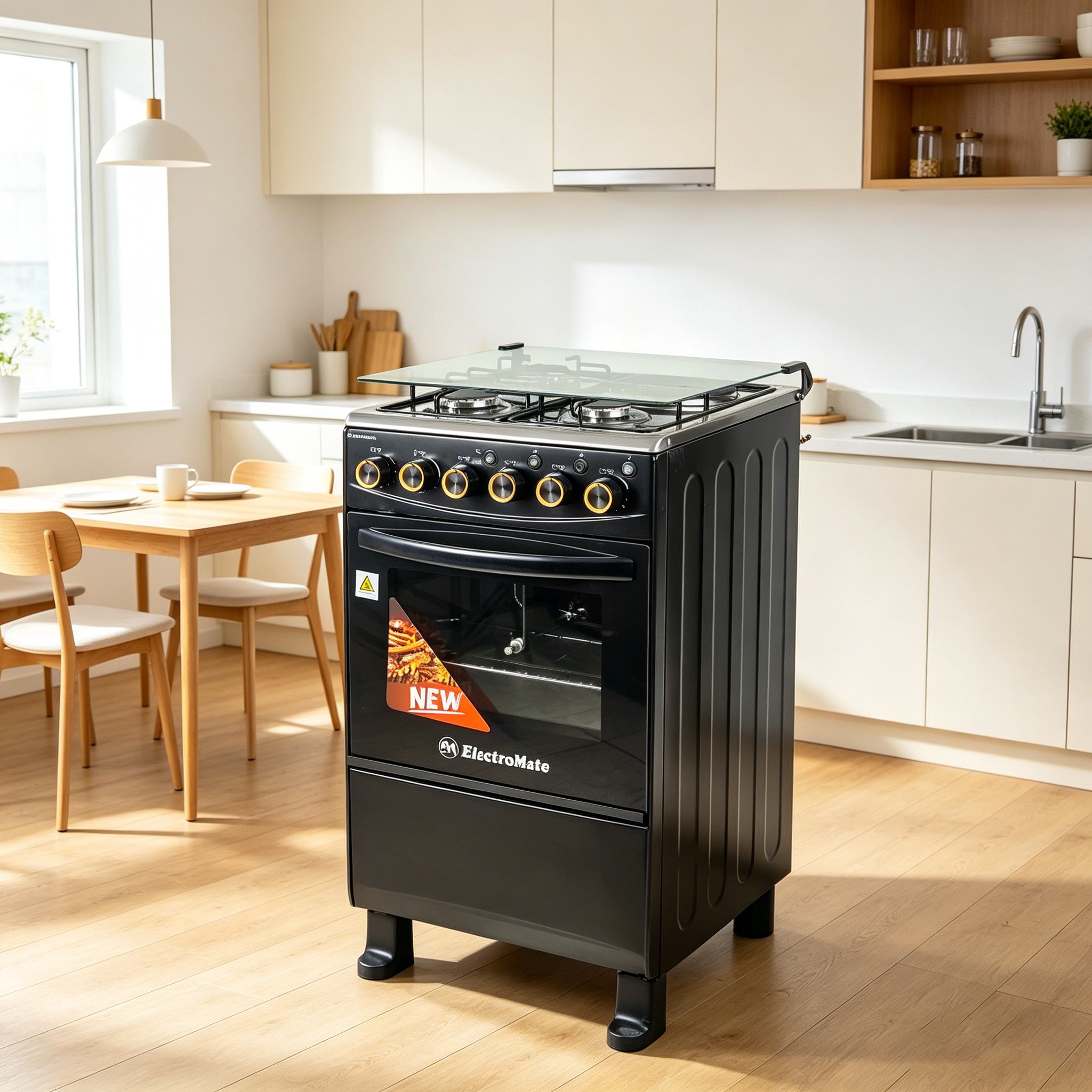 EM 3 Gas + 1 Electric 4 Burners Free Standing Gas Cooker Cooking Range with 50L Oven Automatic lgnition 50X55CM