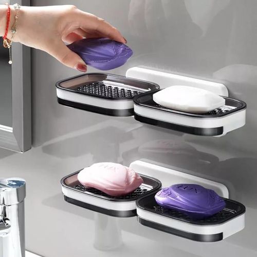 Double soap holder for bathroom