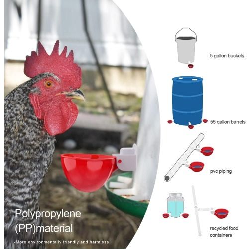 Professional Chicken Waterer Cups, 8 Packs Large Chicken Water Feeder, Tee Fittings Poultry Waterer Suitable for Duck, Chicks, Goose, Turkey, Bunny and Bird with Mounting Hole Opener