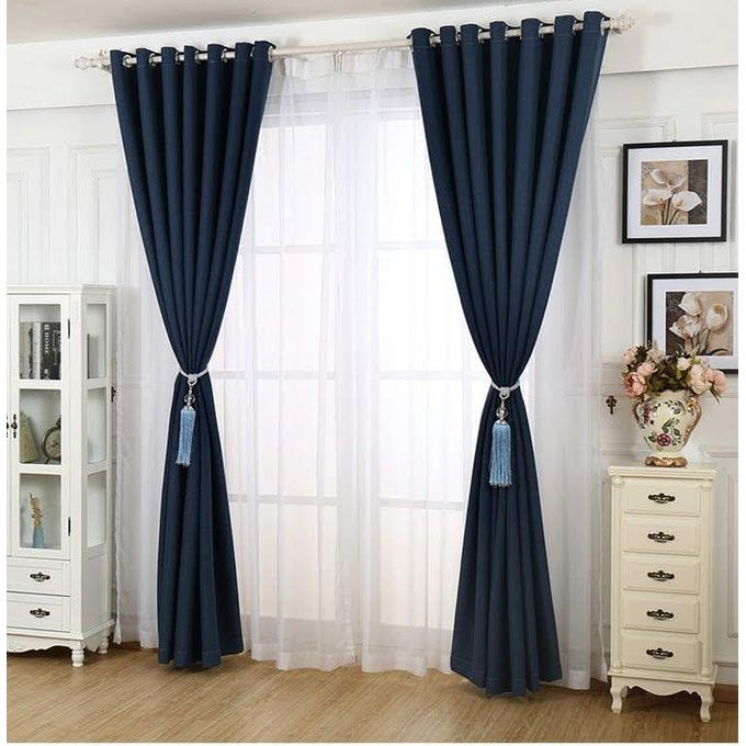2PCS Navy Blue Curtain for living room window and door
