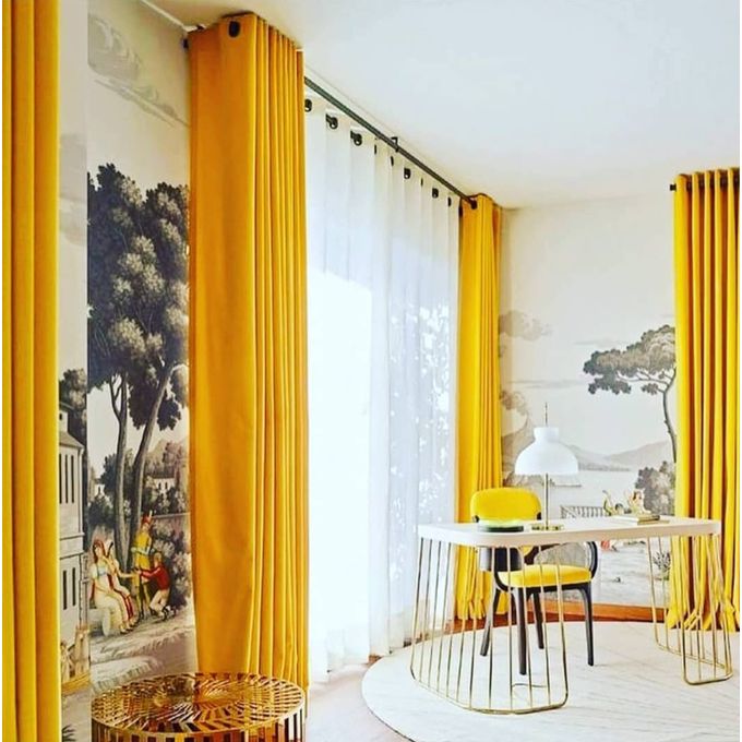 2PCS Yellow Curtain for living room window and door comes in 2m (1m+1m) each