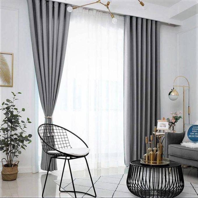 GREY DARK curtain 2PC (1.5m each) and FREE WHITE PLAIN SHEER 2m, new arraival in the market.best for living room window and door.