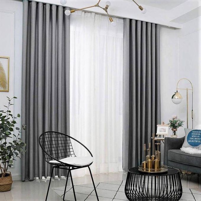 GREY DARK curtain 2PC (1.5m each) and FREE WHITE PLAIN SHEER 2m, new arraival in the market.best for living room window and door.