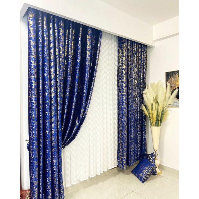 Heavy NAVY BLUE VELVET  Curtain  Elegance for Windows and Doors comes in a package of 2pcs curtain and 1pc HEAVY sheer best for your window