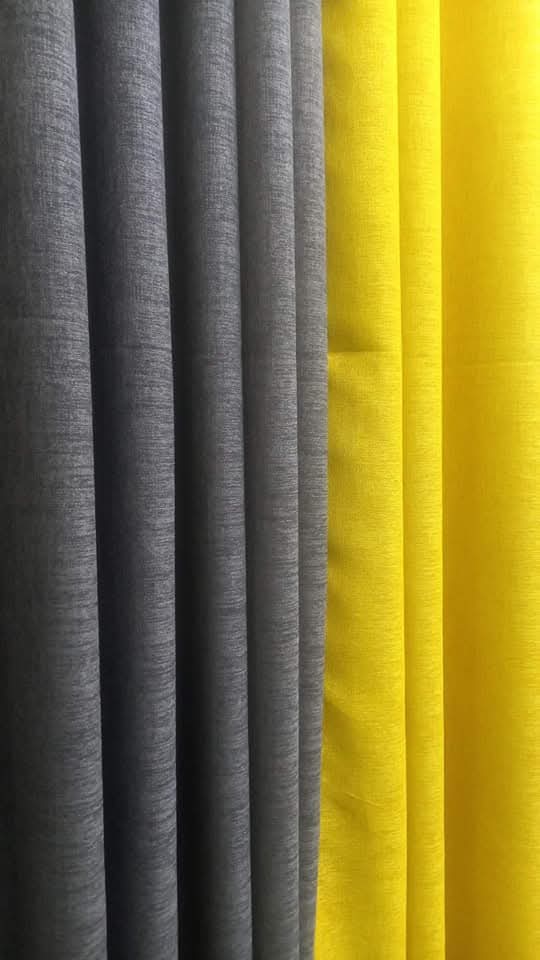 2Pcs Superb Quality Heavy Fabric Grey and Mustard Yellow Curtains For Home Window and Door. Comes with Eyelet Header and a height of 2.25m