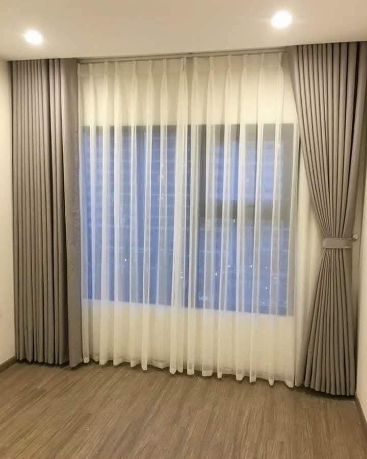 2Pcs×4M Superb Quality Heavy Fabric Light Grey Curtains With a Free 6M Cream white Sheer With Rod Pocket Header For Home Window and Door. Curtains Come with Eyelet Header and a height of 2.25m