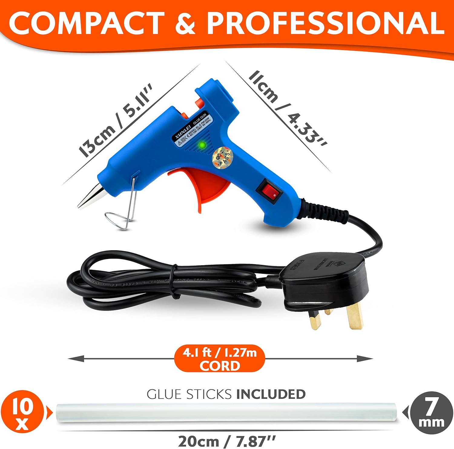 Mini Hot Melt Glue Gun 60w with Glue Sticks 11mm x 200mm Double Long 10pcs Adhesive for Kids Professionals School Children Art & Crafting Kit
