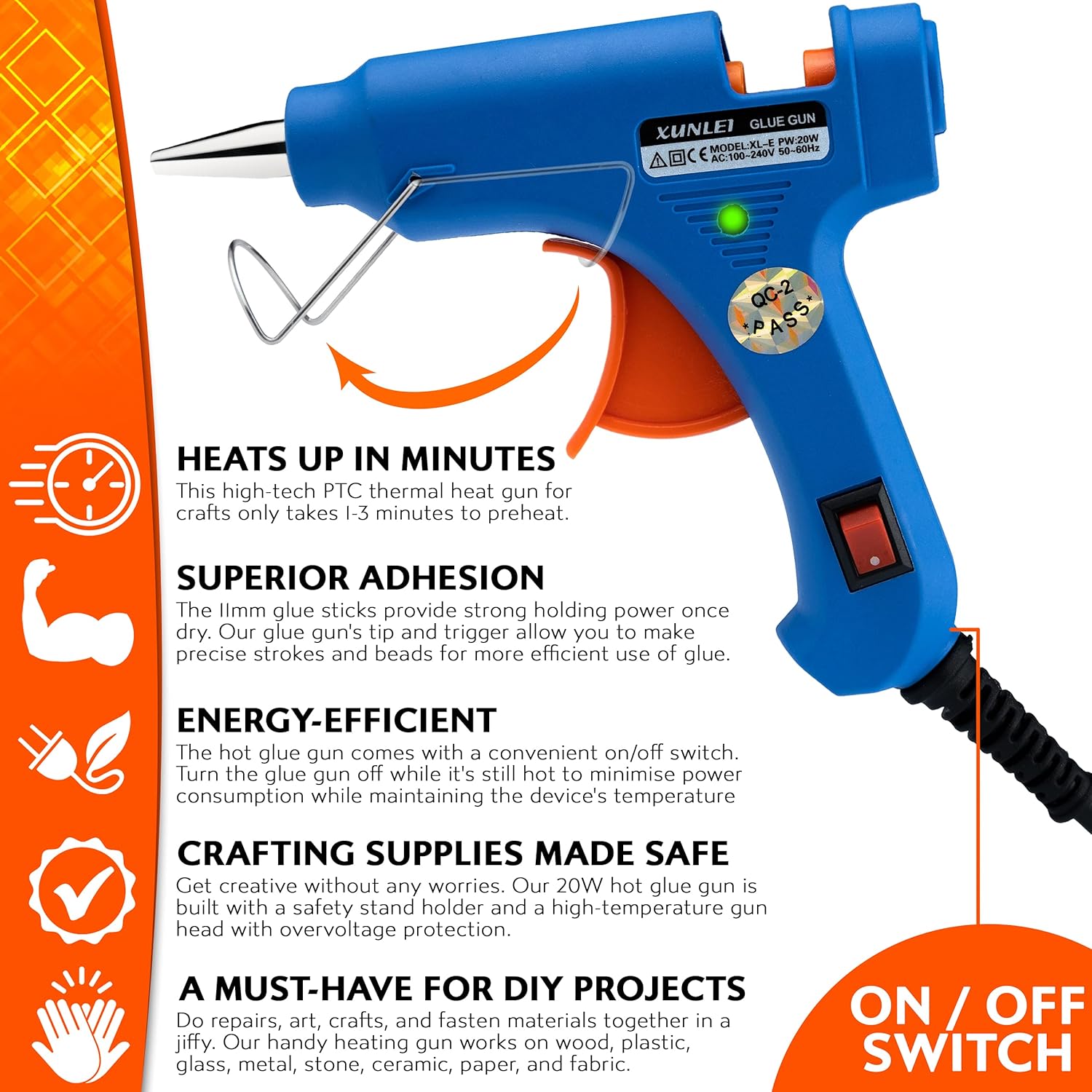 Mini Hot Melt Glue Gun 60w with Glue Sticks 11mm x 200mm Double Long 10pcs Adhesive for Kids Professionals School Children Art & Crafting Kit