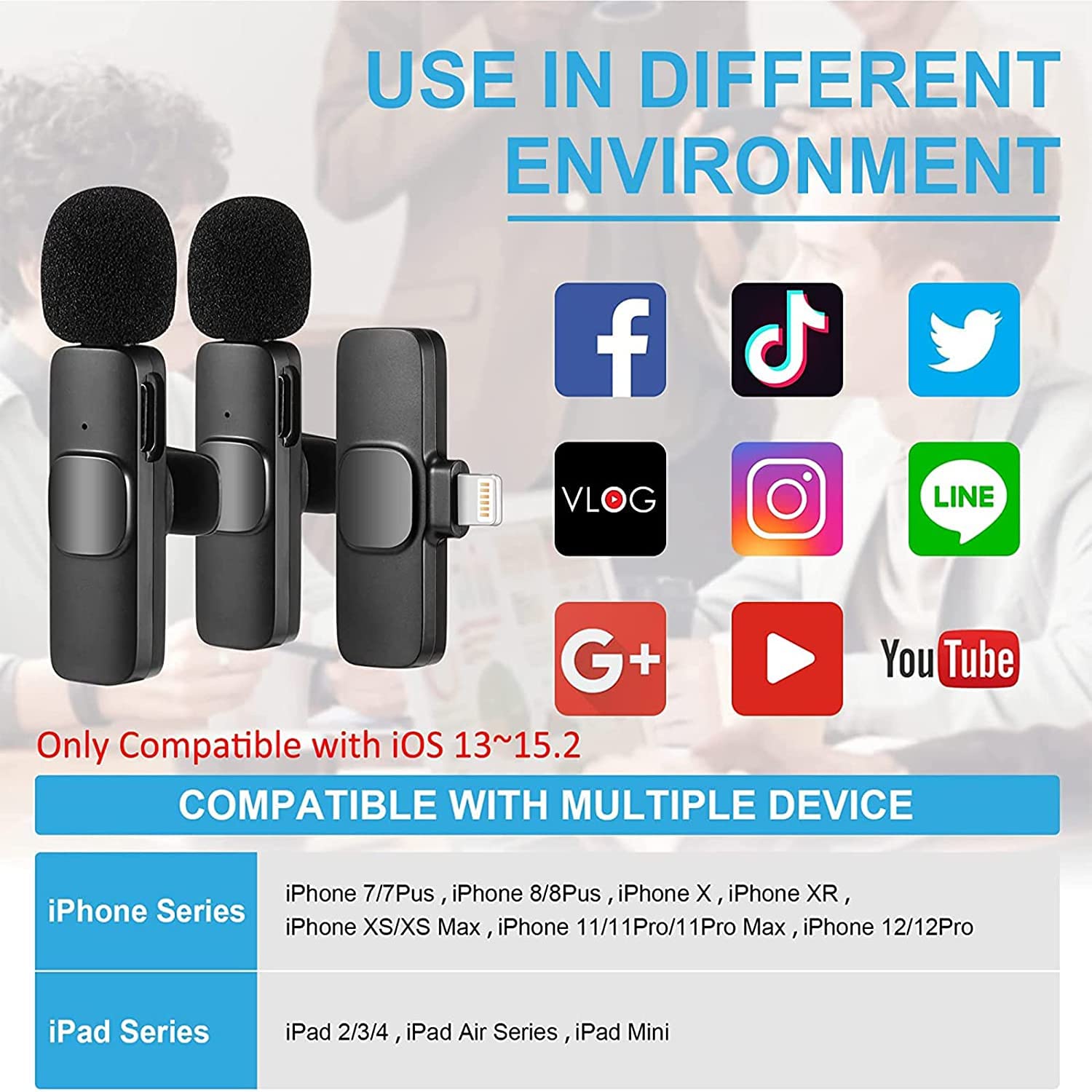K9 Dual Wireless Collar Microphone for All iPhone, iPad, Mac Lightning Devices