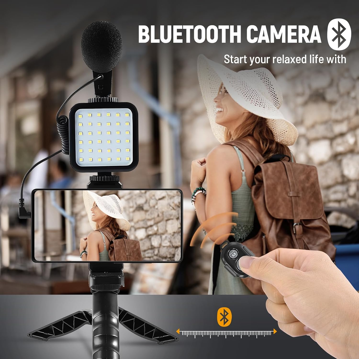 Portable Cell Phone Camera Travel Tripod Vlogging Kit with Microphone LED Light